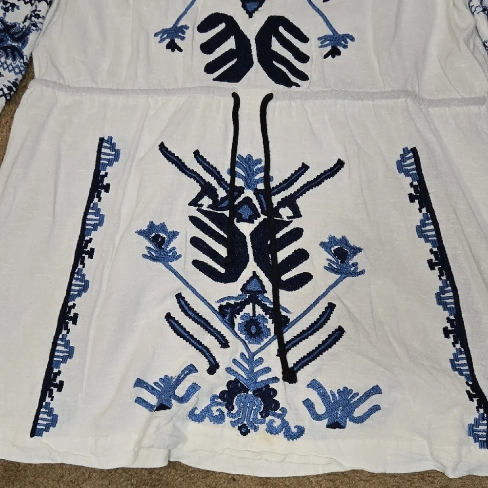 Free People White and Blue Embroidered Dress - Picture 3 of 5